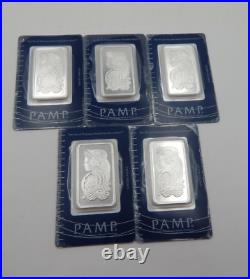 Lot of 5 1 oz Pamp Suisse Lady Fortuna. 999 Fine Silver Bar In Assay Card