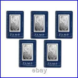 Lot of 5 1 oz Pamp Suisse Lady Fortuna. 999 Fine Silver Bar In Assay Card