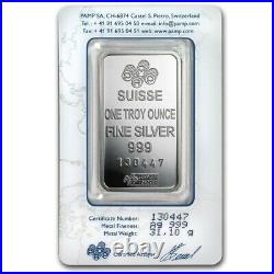 Lot of 5 1 oz Pamp Suisse Lady Fortuna. 999 Fine Silver Bar In Assay Card