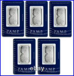 Lot of 5 1 oz Pamp Suisse Platinum Bar. 9995 Fine With Assay Certificate