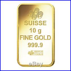 Lot of 5 10 gram Gold Bar PAMP Suisse Lady Fortuna Veriscan. 9999 Fine In