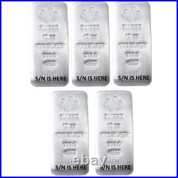 Lot of 5 10 oz PAMP Suisse 999 Fine Silver Cast Bar Assay Card In Stock
