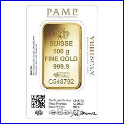 Lot of 5 100 gram Gold Bar PAMP Suisse Lady Fortuna Veriscan (In Assay)