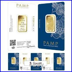 Lot of 5 20 gram Gold Bar PAMP Suisse Lady Fortuna Veriscan (In Assay)