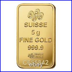 Lot of 5 5 gram PAMP Suisse Rosa Gold Bar. 9999 Fine (In Assay)