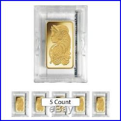 Lot of 5 5 oz PAMP Suisse Lady Fortuna Gold Bar. 9999 Fine (In Assay)