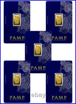 Lot of 5 PAMP Fortuna 5 gram. 9999 Gold Bars Sealed withAssay Cert. SKU30875 Delay