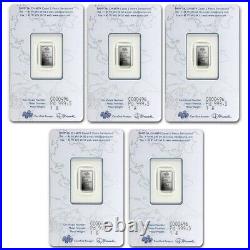 Lot of 5 PAMP Suisse 1 gram Palladium Bar. 9995 Fine Palladium In Assay Card