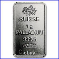 Lot of 5 PAMP Suisse 1 gram Palladium Bar. 9995 Fine Palladium In Assay Card