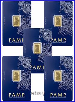 Lot of 5 PAMP Suisse 2.5 Gram Gold Bar Fortuna With VeriScan Certificate