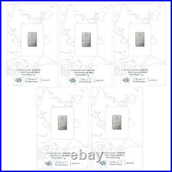 Lot of 5 Pamp Suisse Fortuna 1 gram Platinum Bar 999.5 Fine in Sealed Assay