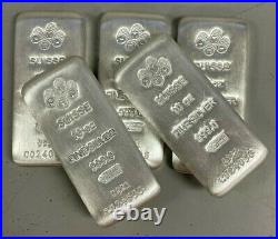 Lot of 5 Silver 10 oz Silver PAMP Suisse Silver Cast. 999 Fine Silver Bars