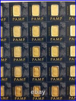 MULTIGRAM+25 x 1 gram Gold Bars Pamp Suisse Fortuna with VERISCAN. 9999 Fine 24k