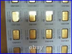 MULTIGRAM+25 x 1 gram Gold Bars Pamp Suisse Fortuna with VERISCAN. 9999 Fine 24k