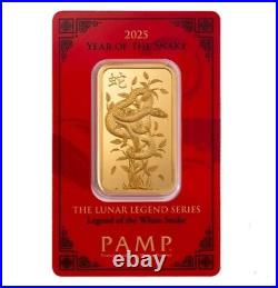 NEW! 2025 PAMP Suisse 1 oz. Gold Bar Lunar Legends White Snake LOW Serial #