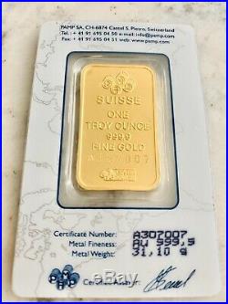 NEW Authentic Pamp Suisse 1 Ounce (Oz.) Gold Bar. 9999 Pure in SEALED Assay
