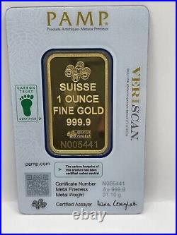 New 1 Oz 24k Pure. 9999 Gold Bar Pamp Suisse Fortuna In Assay With Veriscan