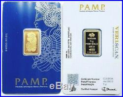 New 5 Gram Pamp Suisse Gold Bar. 9999 Fine In Assay Qr Code Veriscan Security