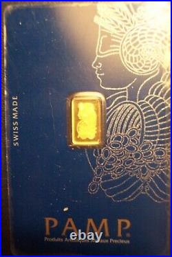 New Pamp Suisse Fortuna 1 Gram Pendant 24 Kt Gold Set In Solid Gold 14 Kt Bezel