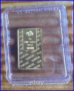 One (1) Vintage Pamp Suisse 1 Gram Pure Gold. 999 Soccer Player Bar Free Ship