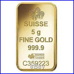 One Hundred (100) 5 Gram PAMP Suisse. 9999 pure Gold Bars FREE shipping