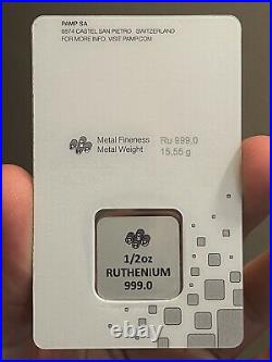 Only 500 Minted New Pamp Suisse 1/2 Oz Ruthenium Bar Sealed In Assay Ru