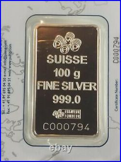 PAMP 100 gram Silver Bar PAMP Suisse Fortuna In Assay See Pics & Description