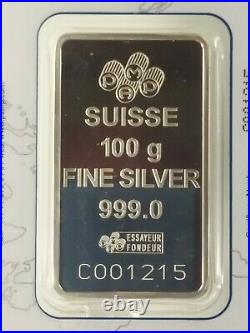 PAMP 100 gram Silver Bar PAMP Suisse Fortuna In Assay See Pics & Description