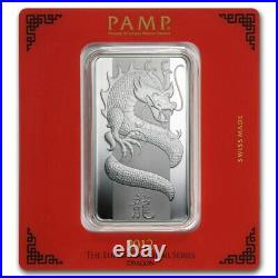 PAMP 100 gram Silver LUNAR YEAR OF THE DRAGON in Assay Low assay 781