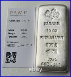 PAMP 10oz 999 Fine Silver Cast Bar Suisse