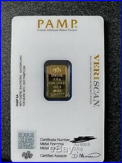 PAMP 2.5 Gram Gold Bar Bullion Sealed Minted With COA