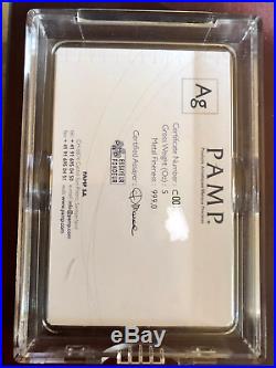 PAMP 5 Ounce Silver Bar. 999 Certificated Includes 2.5 g Pamp Gold Investment
