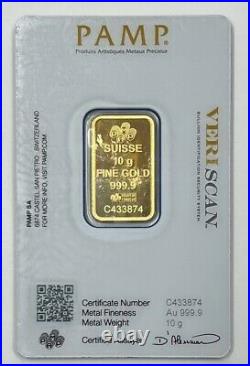 PAMP Fortuna 10 Gram 999.9 Fine Gold Bar, Sealed