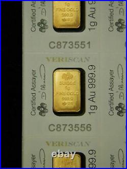 PAMP GOLD Full 25x1 gram Sheet with Assay Cards Break Off Bars