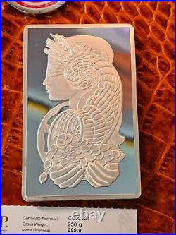 PAMP Lady Fortuna. 999 Fine Silver Minted Bar 250 Grams withAssay SN C002999