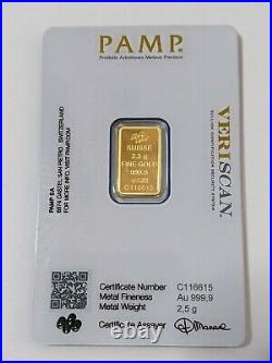 PAMP SA Suisse 2.5 Gram Gold Bar Fortuna With VeriScan Certificate #C11615
