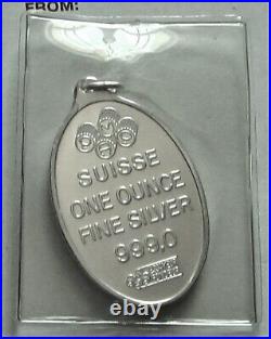 PAMP SUISSE 1 Oz. 999 SILVER EAGLE Oval Pendant Bar in MINT Packaging