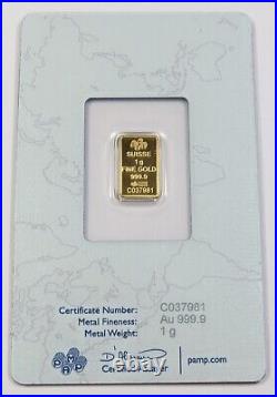PAMP SUISSE 1 gram Fine Gold Rose Bar with Assay #42476A