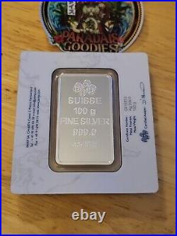 PAMP SUISSE 100 gram Silver Bar Lady Fortuna (New in Assay) Switzerland