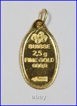PAMP SUISSE 2.5 gram Fine Gold Rose Oval Bar Pendant Charm with Loop #42077