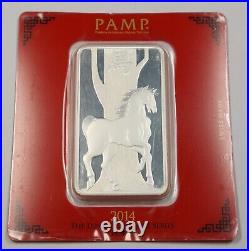 PAMP SUISSE 2014 Lunar Calendar Series Horse 100 g Silver Bar in OGP #40523E