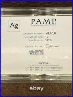 PAMP SUISSE Fortuna 10 oz Silver Bar In Capsule withAssay Low Ser # B000738