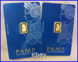 PAMP SUISSE GOLD 2 Sequential # 1 Gram. 9999 Bars Ingot Sealed Wallet Barter Card