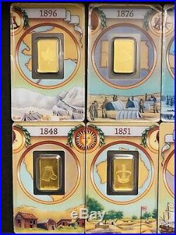 PAMP SUISSE LEGENDARY GOLD RUSHES OF THE WORLD 5 Gram Bar Set! 6 Bars RARE