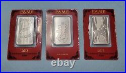 PAMP SUISSE LUNAR CALENDAR SERIES 3 oz total silver bars, 3 red holders rare