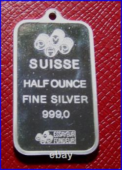 PAMP SUISSE-Lady Fortuna Pendant Half Ounce 1/2oz. 999 Fine Silver Bar RARE