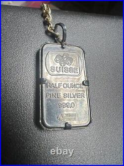 PAMP Suisse 1/2 Oz. 999 Fine Silver Bar Pendant Fortuna Design Vintage Petina