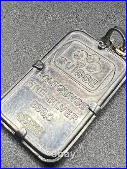 PAMP Suisse 1/2 Oz. 999 Fine Silver Bar Pendant Fortuna Design Vintage Petina