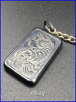 PAMP Suisse 1/2 Oz. 999 Fine Silver Bar Pendant Fortuna Design Vintage Petina