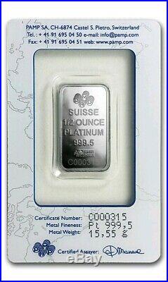 PAMP Suisse 1/2 oz. 9995 Pure Platinum Bullion Bar